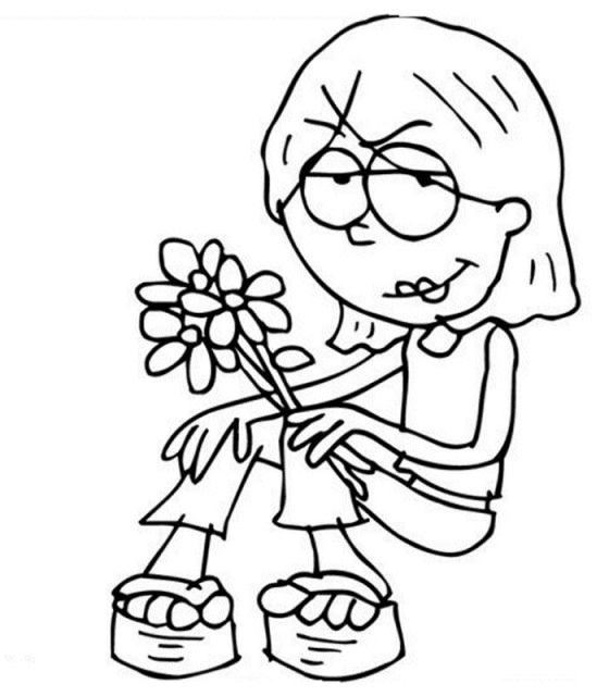 coloriage lizzie mc guire et son bouquet de fleurs